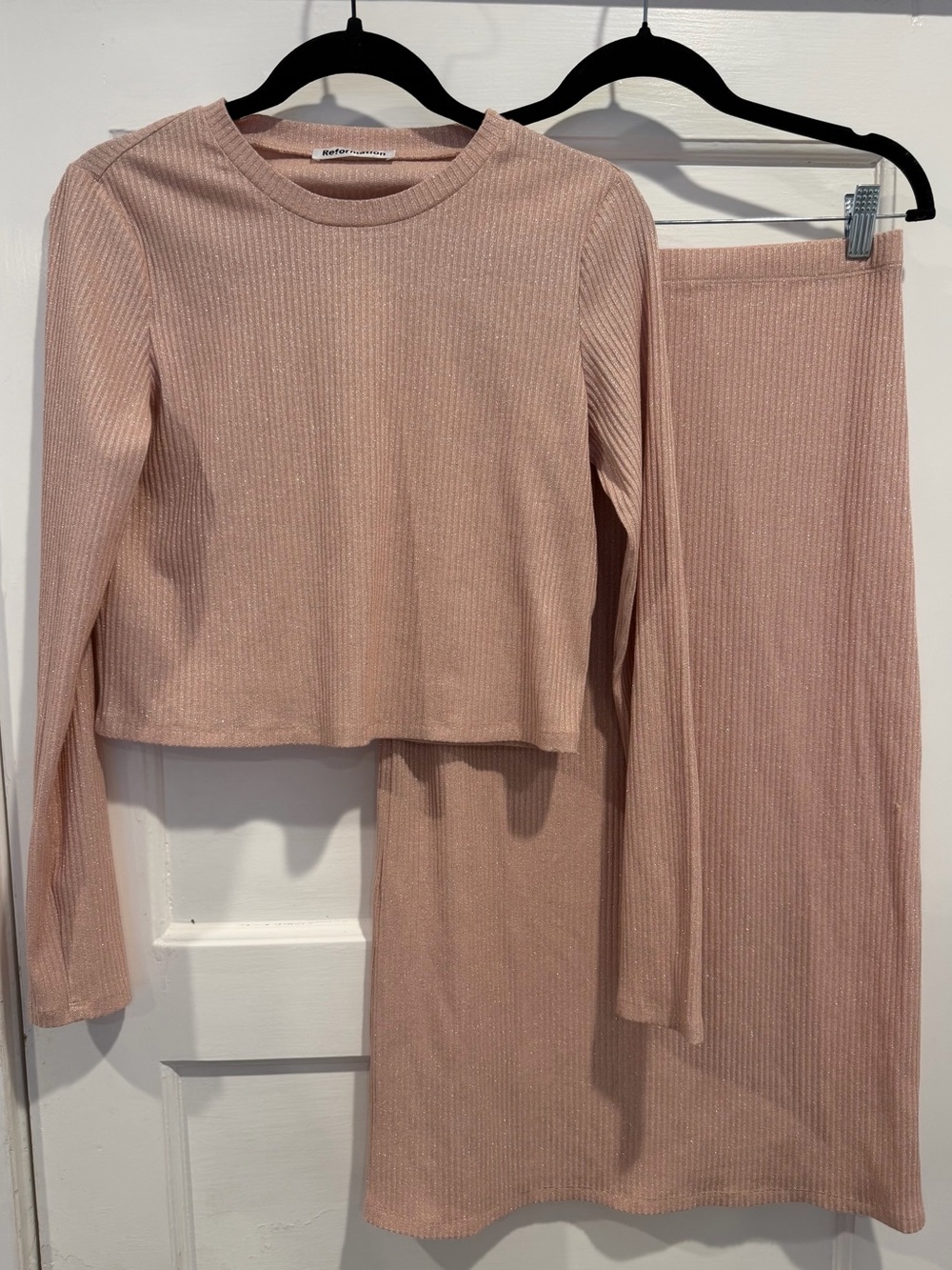 Reformation Ribbed Two-Piece Set - Dusty Rose Metallic